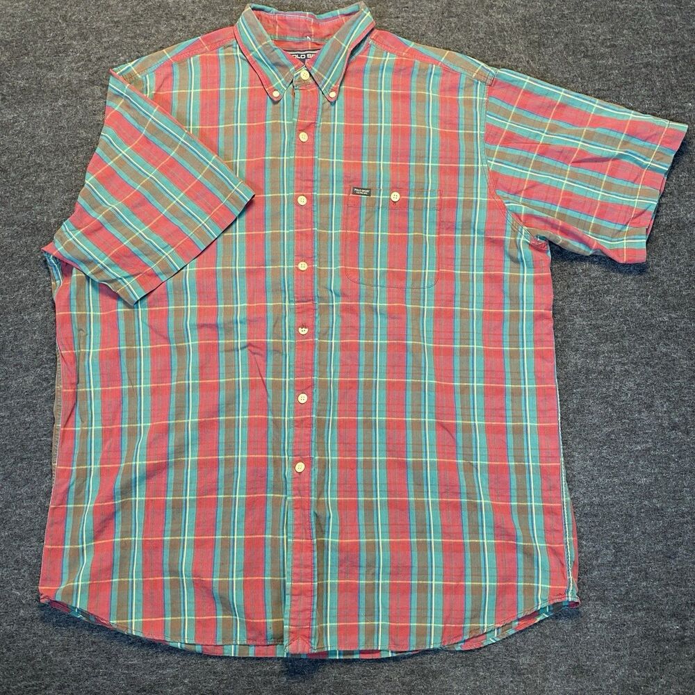 Polo Ralph Lauren Sport Plaid Short Sleeve Button Up Shirt Mens XL Vintage